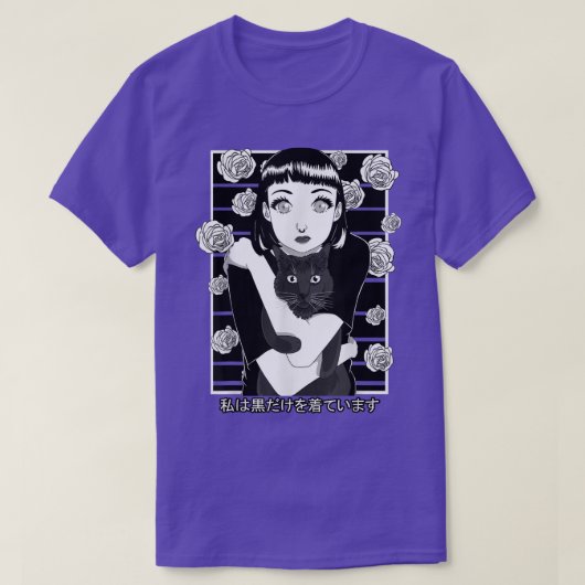 Goth Anime Girl Gothic Aesthetic Black Horror Cat  T-shirt (Design voorkant)