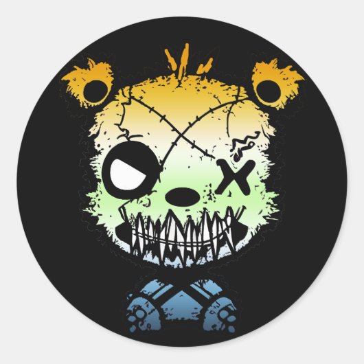 Goth AroAce Agender Pride Vlag Gekleurde Beer Ronde Sticker (Voorkant)