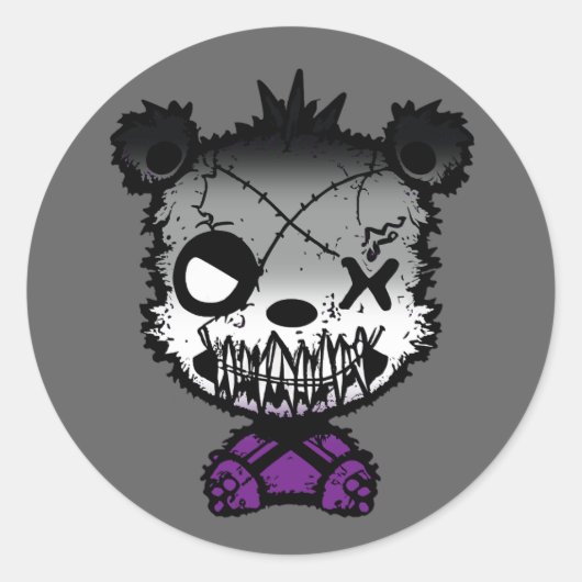 Goth Aseksuele Pride Vlag Gekleurde Beer Ronde Sticker (Voorkant)