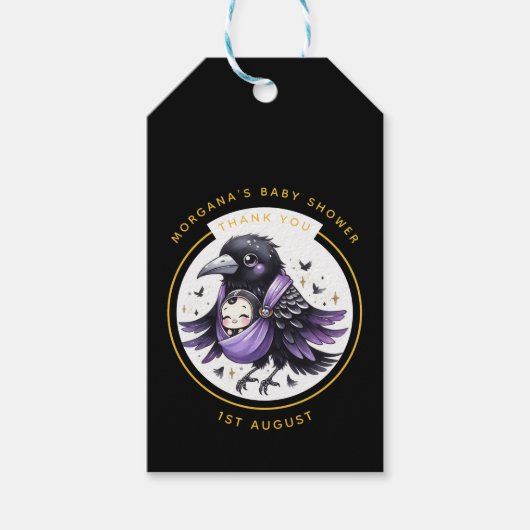 Goth Baby Jongen of Meisje Shower Kraai Bedankt Cadeaulabel (Voorkant)