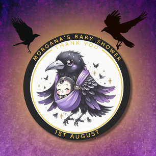 Goth Baby Jongen of Meisje Shower Kraai Bedankt Ronde Sticker