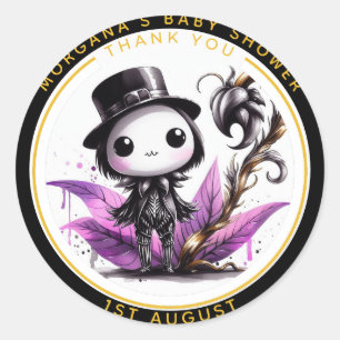 Goth Baby Jongen of Meisje Shower Kraai Bedankt Ronde Sticker