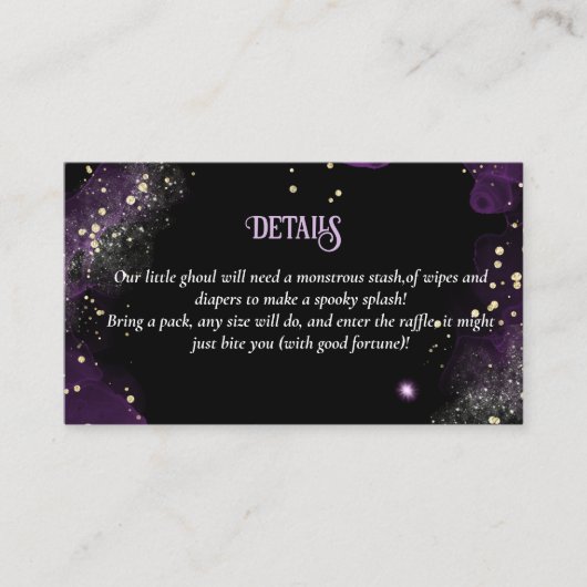 Goth Baby Shower Paars Zwarte Luier Raffle Informatiekaartje (Voorkant)