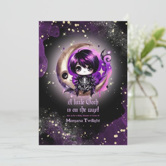 Goth Baby Shower Skelet Kraai Maneschijn Kaart (Staand voorkant)