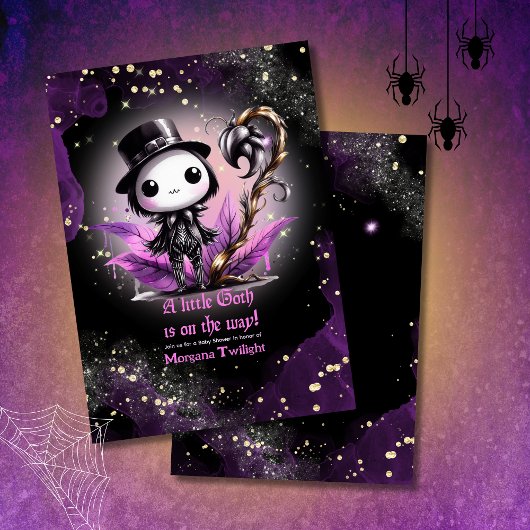 Goth Baby Shower Skelet Kraai Maneschijn Kaart