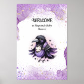 Goth baby shower welkomstbord zwart paarse kraai poster (Voorkant)