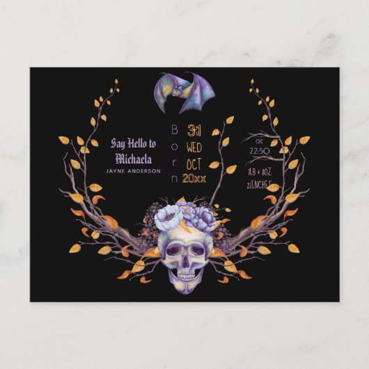 GOTH Baby Stats Aankondiging Geboorte Halloween Briefkaart (Voorkant)