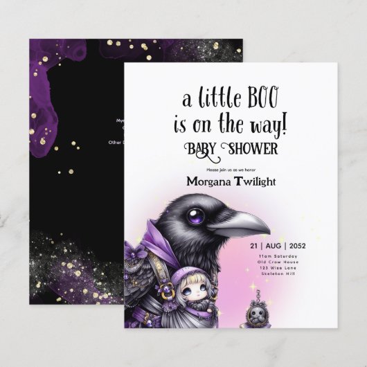 Goth babymeisje bezorgd door Kraai Boo onderweg (Voorkant / Achterkant)