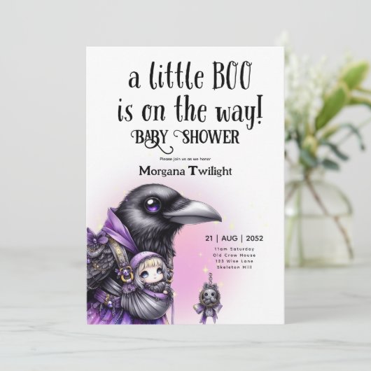 Goth babymeisje bezorgd door Kraai Boo onderweg Kaart (Staand voorkant)