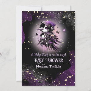 Goth babymeisje bezorgd door kraai maanlicht kaart