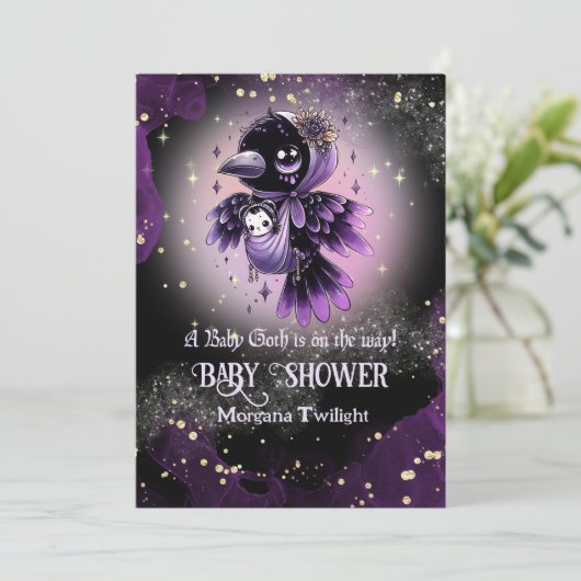 Goth babymeisje bezorgd door kraaienmaanlicht kaart (Staand voorkant)