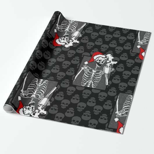 goth black christmas skull coffee skeleton red cadeaupapier (Uitgerold)