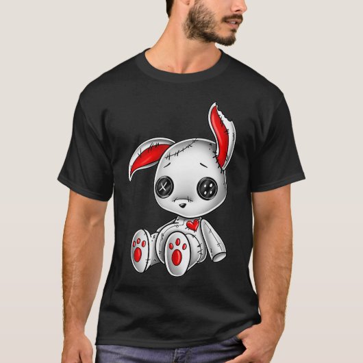 Goth Bunny Cute Gothic White Bunny Red Heart T-shirt (Voorkant)