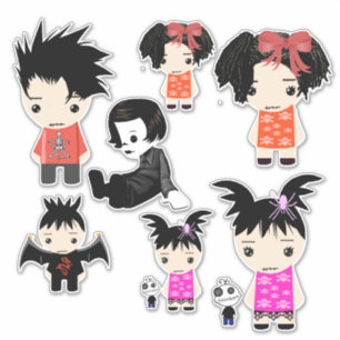 Goth Cartoon Jongen Meisje lapjes Poppen Kunst Sticker