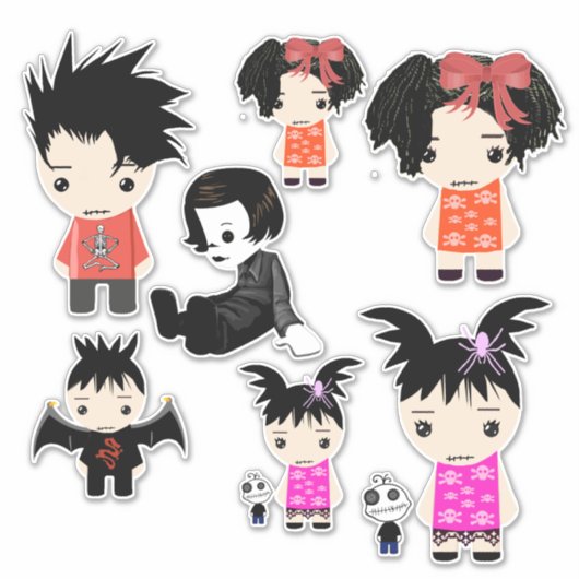 Goth Cartoon Jongen Meisje lapjes Poppen Kunst Sticker (Voorkant)