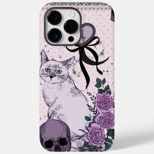 Goth Coquette Cat Phone Case – Pink & Black (Achterkant)