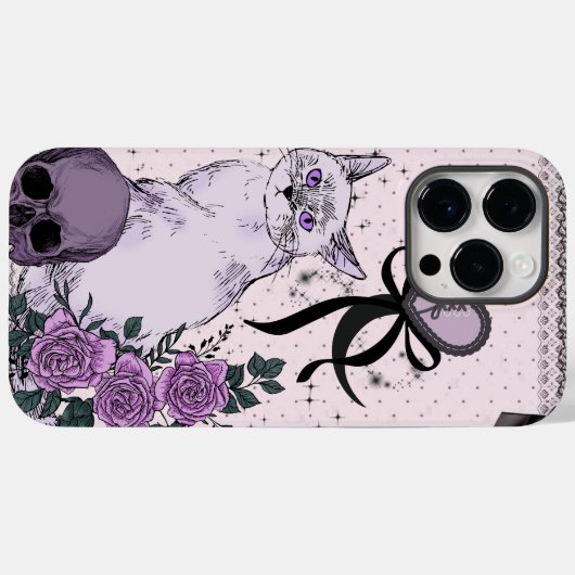 Goth Coquette Cat Phone Case – Pink & Black  (Achterkant (horizontaal))