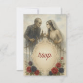 Goth Couple Zombie Halloween Wedding RSVP Kaartje (Voorkant)