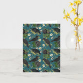 Goth Crows & Zwarte Rozen Diep Teal Patroon Kaart (Gele Bloem)