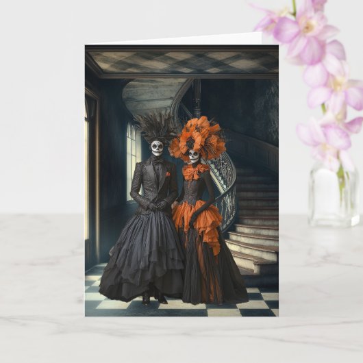 Goth Dag van Doden Koppel | Surrealistische Kunst Kaart (Orchidee)