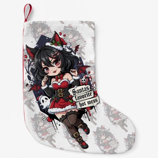 Goth Devil Chibi Girl Christmas Hot Mess Kleine Kerstsok (Voorkant)