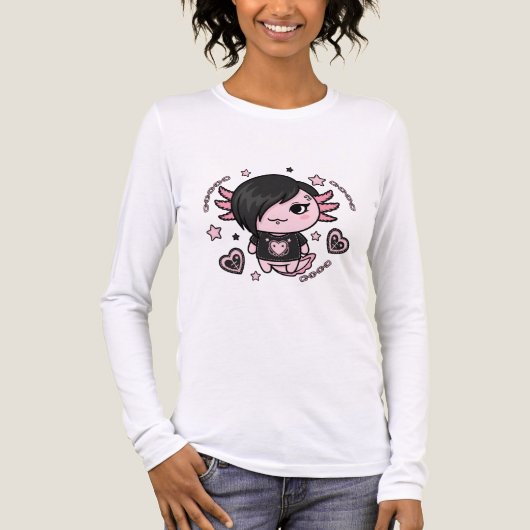 Goth E-Girl Axolotl with Pink Chains and Hearts Tri-Blend Shirt (Voorkant volledig)