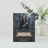 Goth Fantasy Afstudeer Groet met Aangepaste Naam Briefkaart (Staand voorkant)