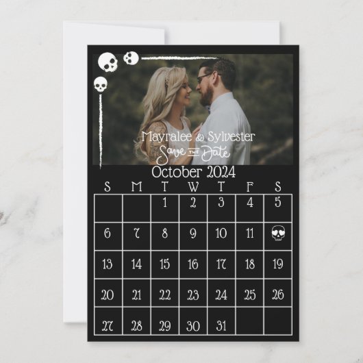 Goth Feest Donkere Sombere Schedels Bruiloft Save The Date (Voorkant)