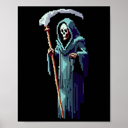 Goth Gamer 8 Bit Pixel Art Video Game Grim Reaper  Poster (Voorkant)