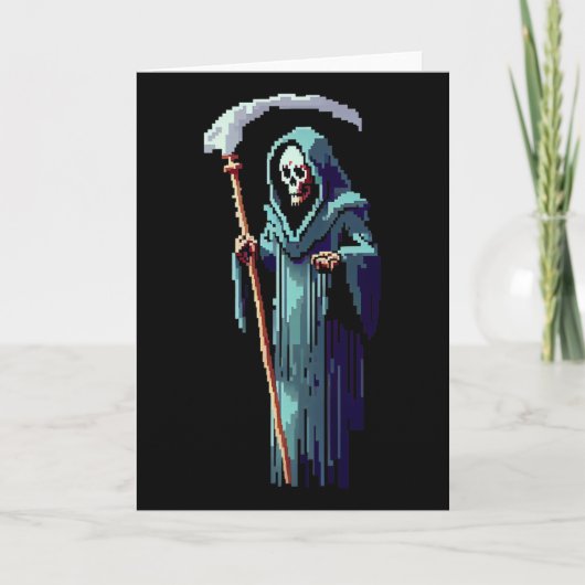 Goth Gamer 8 Bit Pixel Art Videospel Grim Reaper  Kaart (Voorkant)