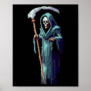 Goth Gamer 8 Bit Pixel Art Videospel Grim Reaper  Poster