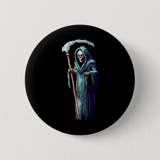Goth Gamer 8 Bit Pixel Art Videospel Grim Reaper  Ronde Button 5,7 Cm (Voorkant)