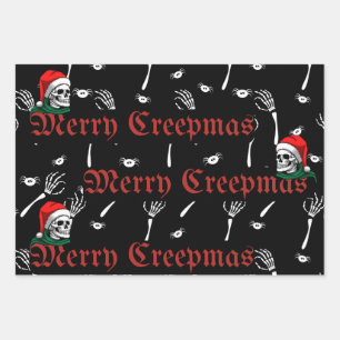 Goth Gelukkig Creepmas met Sinterklaas Schedels Inpakpapier Vel