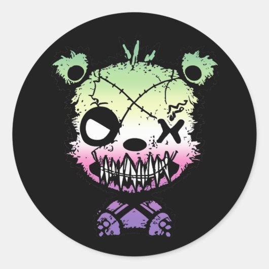 Goth Genderfae Pride Vlag Gekleurde Beer Ronde Sticker (Voorkant)