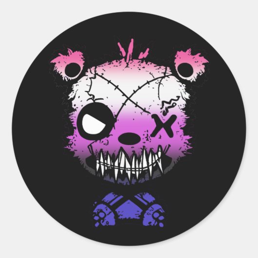 Goth Genderfluid Pride Vlag Gekleurde Beer Ronde Sticker (Voorkant)