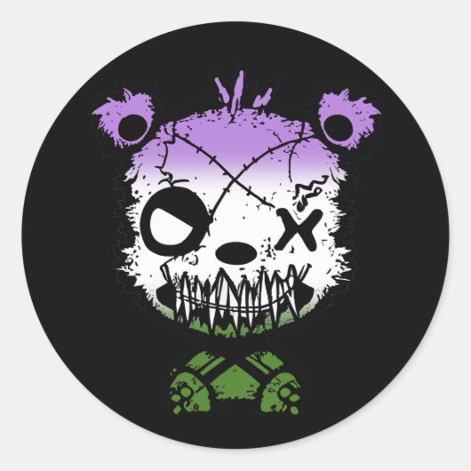 Goth Genderqueer Pride Vlag Gekleurde Beer Ronde Sticker (Voorkant)