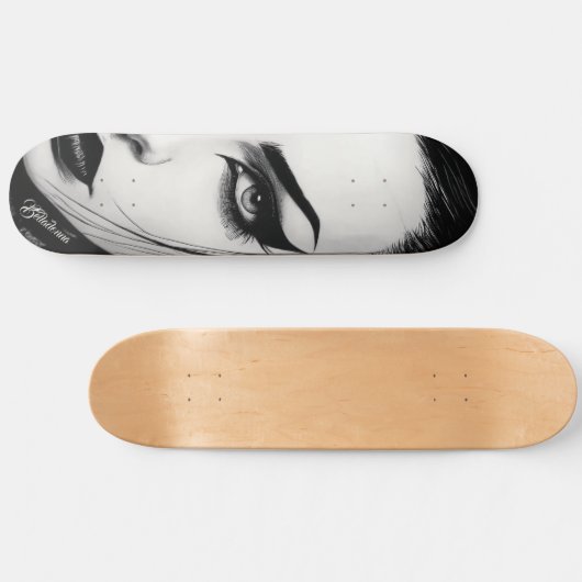 Goth girl bold ink drawing persoonlijk skateboard (Horizontaal)