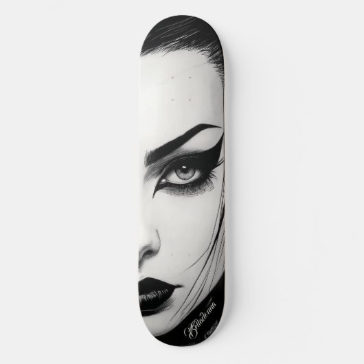 Goth girl bold ink drawing persoonlijk skateboard (Voorkant)