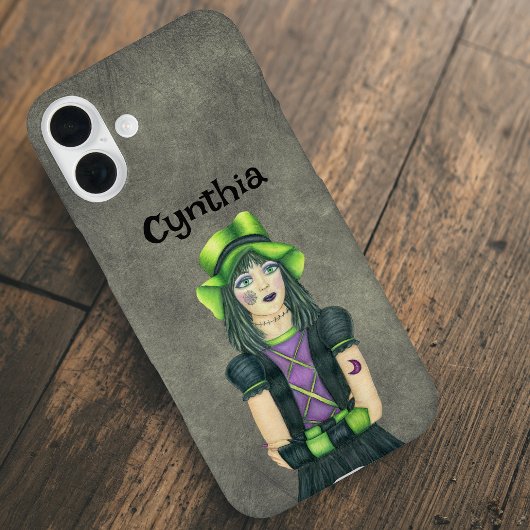 Goth Girl Green Black Hair Tattoos Grey Case-Mate iPhone Case