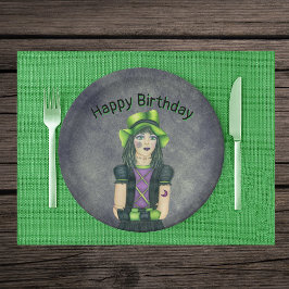 Goth Girl Green Hair Tattoos Dark Grey Birthday Papieren Bordje