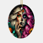 Goth Girl Sugar skull Keramisch Ornament (Rechts)