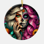 Goth Girl Sugar skull Keramisch Ornament (Voorkant)