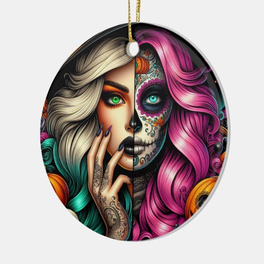 Goth Girl Sugar skull Keramisch Ornament (Links)