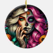 Goth Girl Sugar skull Keramisch Ornament (Achterkant)