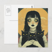 Goth Girl With Three Black Cats Briefkaart (Voorkant / Achterkant)