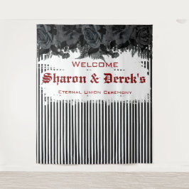 Goth Grunge Zwarte Strepen Zwarte Rozen Bruiloft Wandkleed