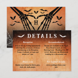 Goth Halloween-huwelijksdetails met skelet hart Informatiekaartje