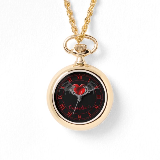 Goth Hart met Vleermuisvleugels Gepersonaliseerd Horloge (Voorkant)