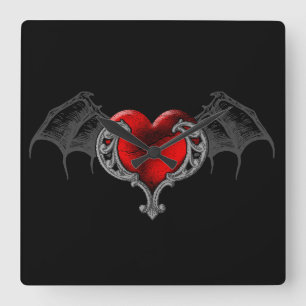 Goth Hart met Vleermuisvleugels Wandklok