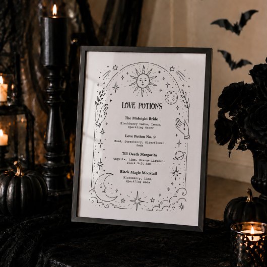Goth heksige Halloween bruiloftsborrel drankmenu Poster